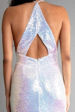 White Multi Color Sequin Halter Neck Deep V-Neck Keyhole