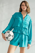Blue Splash Plus Size Crinkle Woven Cropped Jacket