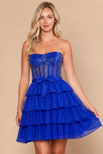 Royal Corset Tiered Glitter Mini Dress With Waist Bow