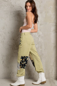 Pistachio Embroidered Patchwork Detail Jogger Pants