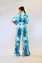 Blue Combo V-Neck Drop Shoulder W/ O-Ring Attached Pleated Jumpsuit