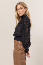Black Fuzzy Tie-Back Blouse