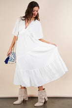 White Mineral Washed Elastic Neck Detail Midi Dress