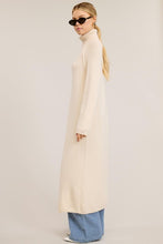Ecru Turtleneck Tunic Sweater Dress With Slit