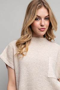 Cream Drop Shoulder Rib-Knit Sweater Top