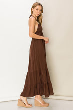 Oak Brown Its A Date Halter Open-Back Maxi Dress