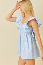 Light Blue Ruffle Shoulder Shirring Babydoll Romper