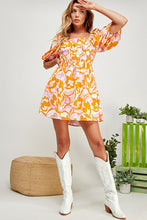 Orange Multi Open Tie Back Balloon Sleeve Sweatheart Dress