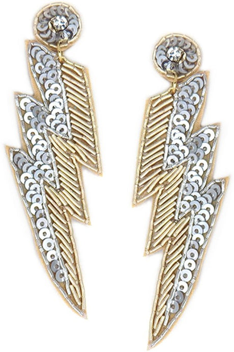 Two Tone Thunder Lightning Bolt Sequence Bead Earring