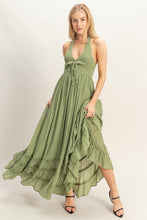 Light Olive Halter Neck Smocked Maxi Dress