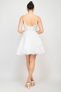 Off White Sequin Beads Tulle Mini Glittery Dress