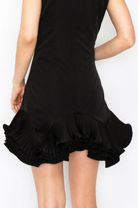 Black Flutter Ruffle Hemline Sleeveless Mini Dress