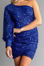 Royal Womens Multi Color Sequin One Shoulder Mini Dress