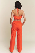 Orange Linen Halter Tie Top With Matching Pants Set