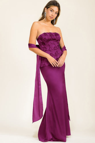 Plum Patterned Top Corset Dress With Matching Scarf