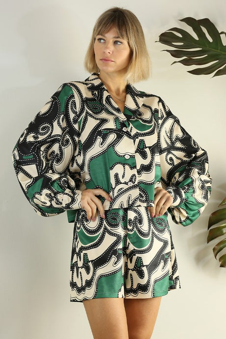 Green Multi Shirts And Shorts Set