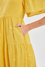 Yellow  Modest Embroidery Flutter Sleeve Dress