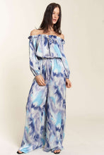 Blue Combo Offshoulder Tiedye Satin Jumpsuit