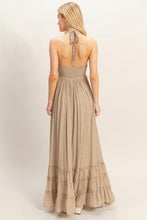 Taupe Halter Neck Smocked Maxi Dress