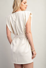 Cream Round Neck Shoulder Pad Mini Dress