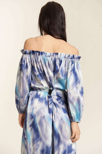 Blue Combo Offshoulder Tiedye Satin Jumpsuit
