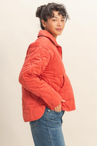 Pale Red Quilted Half Zip High Neck Pullover