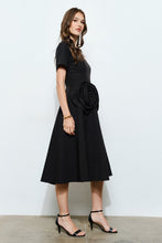 Black Elegant Rose Applique A-line Midi Dress