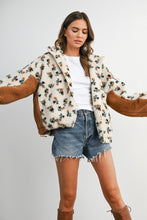 Cream/Khaki Bluebell Floral Sherpa Fleece Zip Jacket