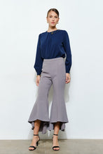 Grey Draped Ruffle High-low Flare Pants