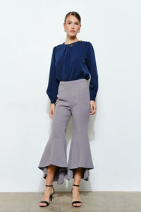 Grey Draped Ruffle High-low Flare Pants