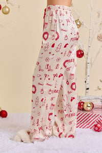 Ivory Multi Cream Holiday Print Pajama Set - Festive Sleepwear