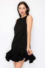 Black Flutter Ruffle Hemline Sleeveless Mini Dress
