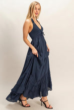 Dark Navy Halter Neck Smocked Maxi Dress