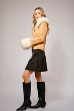 Camel Faux Fur Trim Lace Up Cardigan