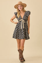Black Deep V-neck Mini Dress With Bubble Sleeve And Hem
