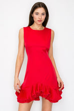 Red Flutter Ruffle Hemline Sleeveless Mini Dress
