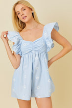 Light Blue Ruffle Shoulder Shirring Babydoll Romper