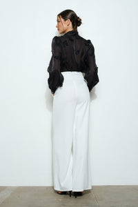Black Sheer Embroidered Butterfly Bow Tie Blouse