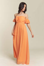 Orange Ruched Chest Off Shoulder Chiffon Maxi Dress