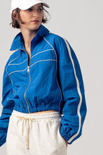 Blue Retro Sport Cropped Track Jacket