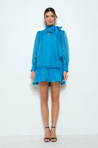 Teal Pastel Chiffon Sheer Bow-tie Mini Dress