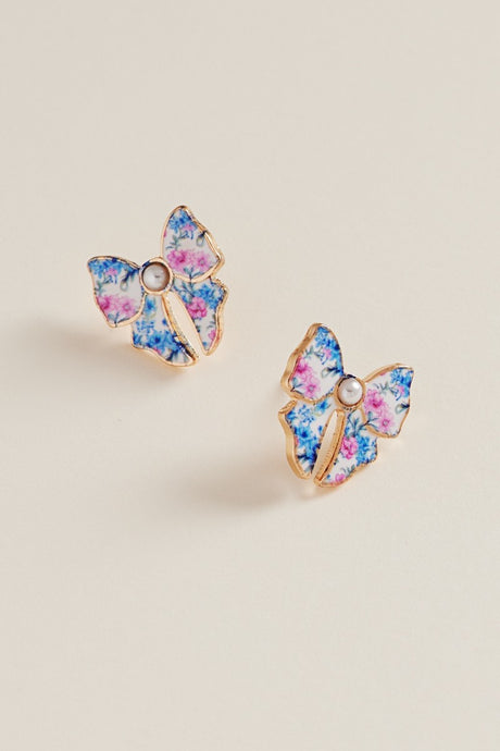 Mul Ceramic Bow Enamel Casting Flower Pattern Earrings