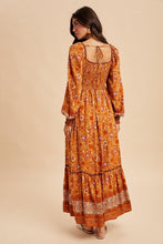 Pumpkin Spice Floral Contrast Piped Border Print Maxi Dress