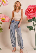 Lt Denim Washed Denim Wide Leg Pants With Tie Hem Detail