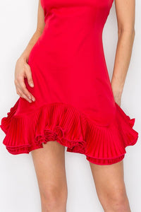 Red Flutter Ruffle Hemline Sleeveless Mini Dress