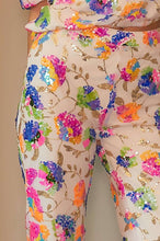 White Multi Sequin Flower Boots Cut Long Pants