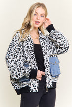 White Print Jacket With Denim Pockets