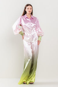 Pink/L.Olive Ombre Button Down Pants Set