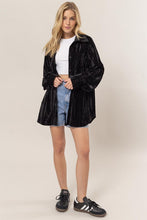 Black Oversized Velvet Button-Up Shirt Jacket