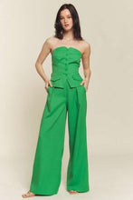 Kelly Green Linen Tube Button Down Vest With Pants Set